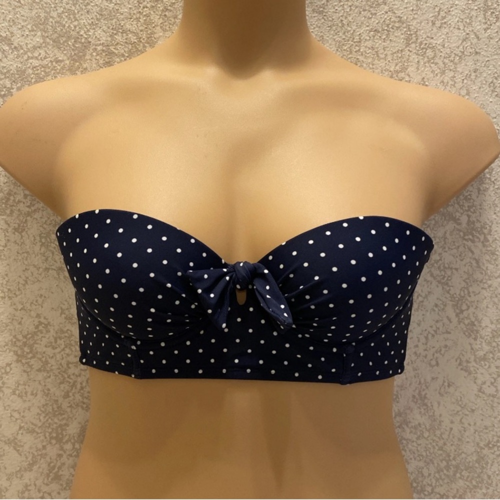 Aerie Dark Blue and White Polka Dot Bandeau Bikini Top